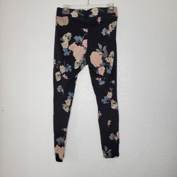 Torrid Size 0X Black Skull Pink Blue Floral Rose Print Pull-On Stretchy Leggings - Picture 4 of 5